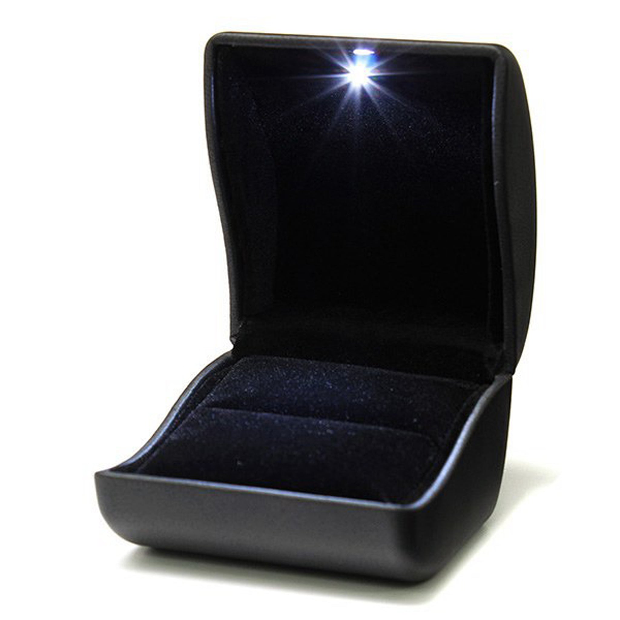 Luxury Leatherette Ring Box With LED Light Black - BOX FOR BRITAIN