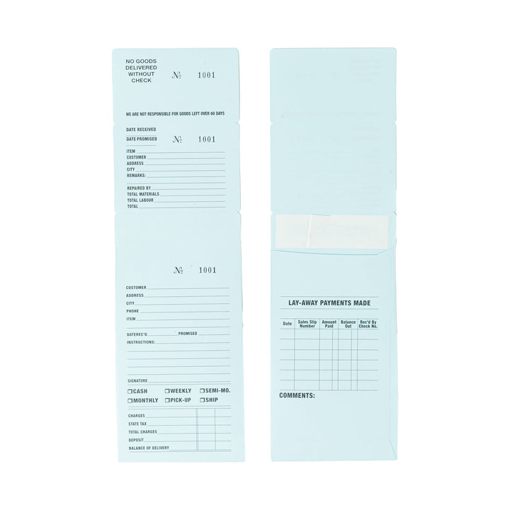 Aqua Three Part Numbered Job Envelopes, Watch and Jewellery Repair Job Envelopes. - BOX FOR BRITAIN