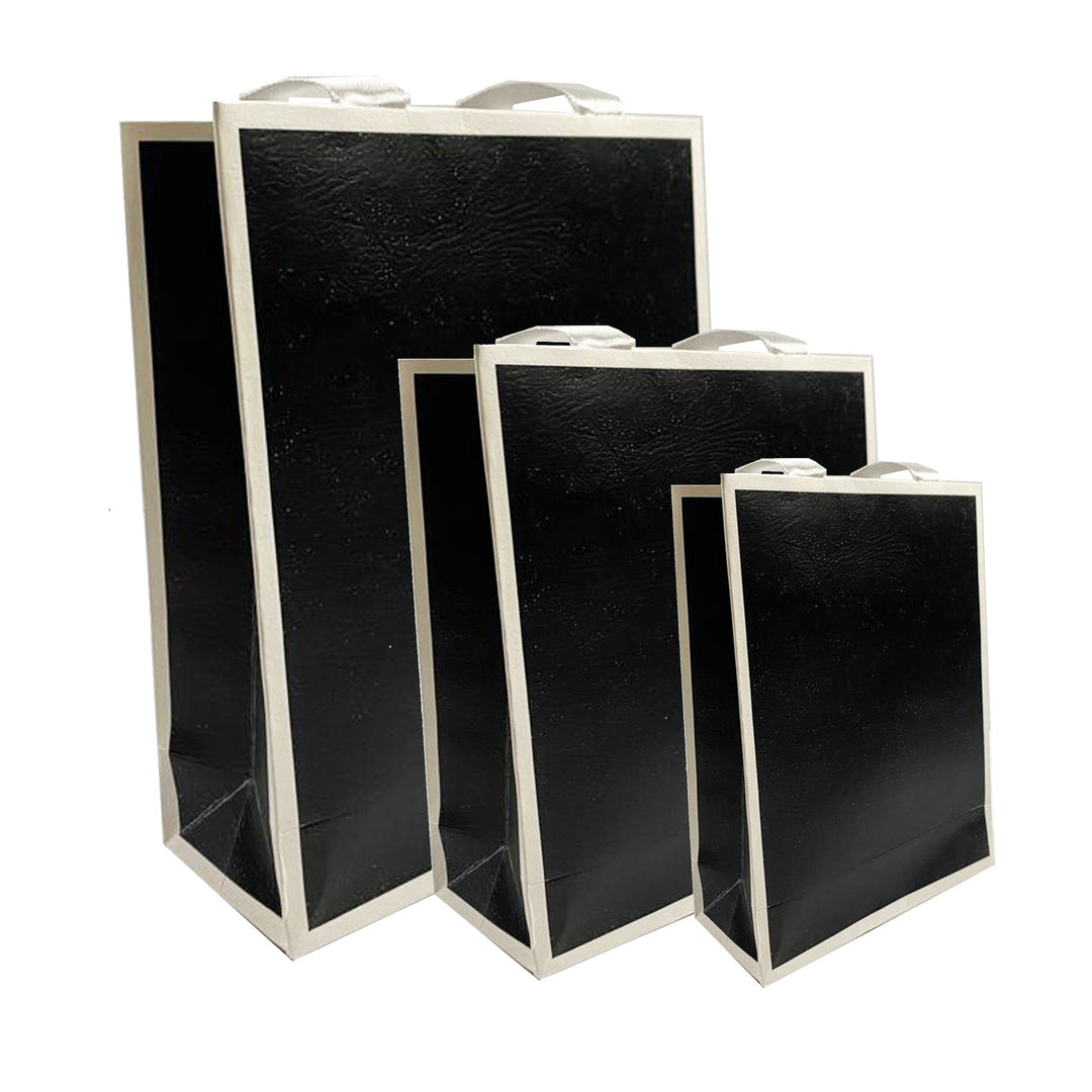 Black with white frame, Matte Laminated Ribbon Handle Paper Bags - BOX FOR BRITAIN