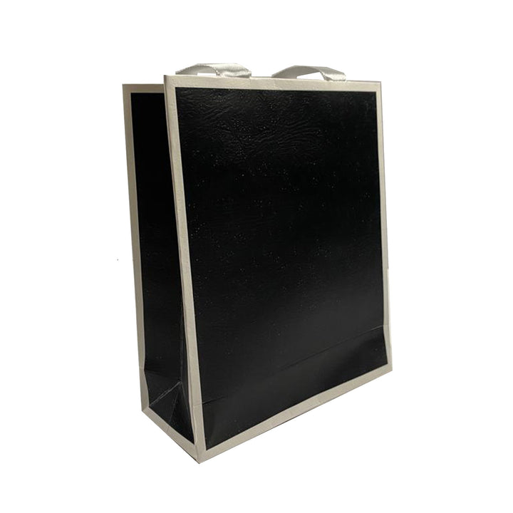 Black with white frame, Matte Laminated Ribbon Handle Paper Bags - BOX FOR BRITAIN