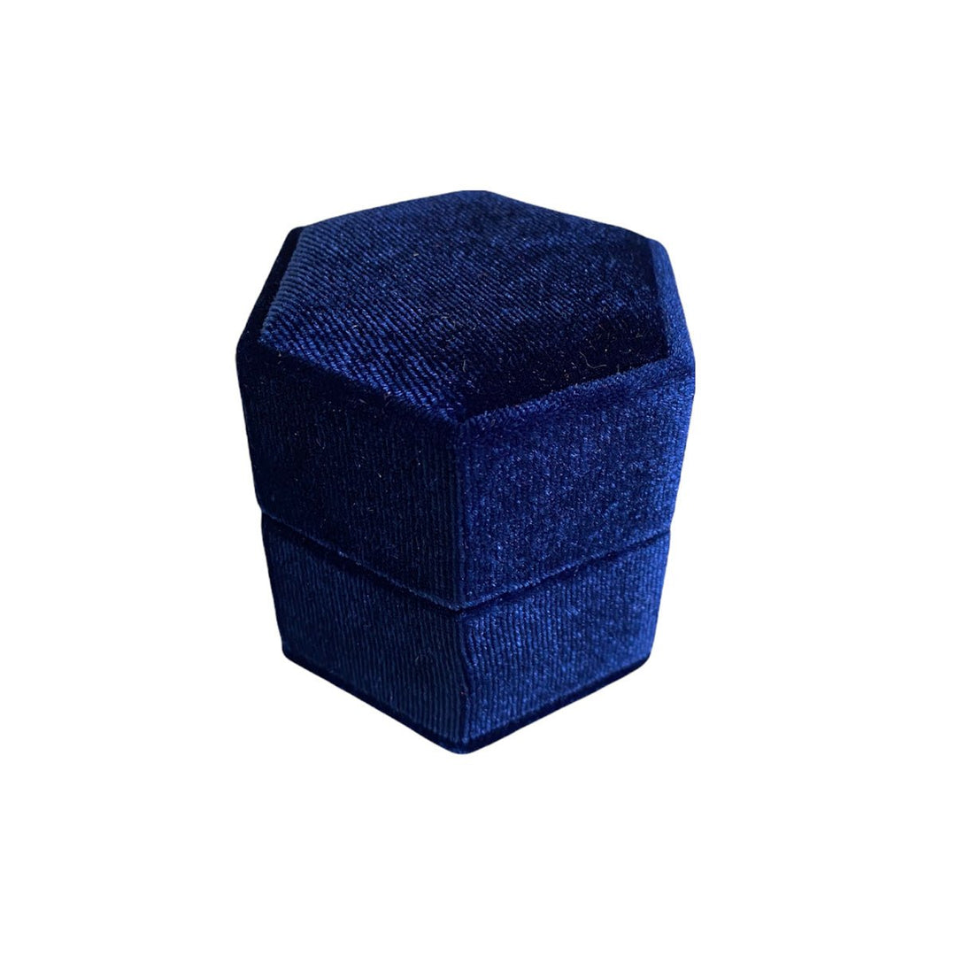 Hexagonal Velvet Ring Box Blue - BOX FOR BRITAIN