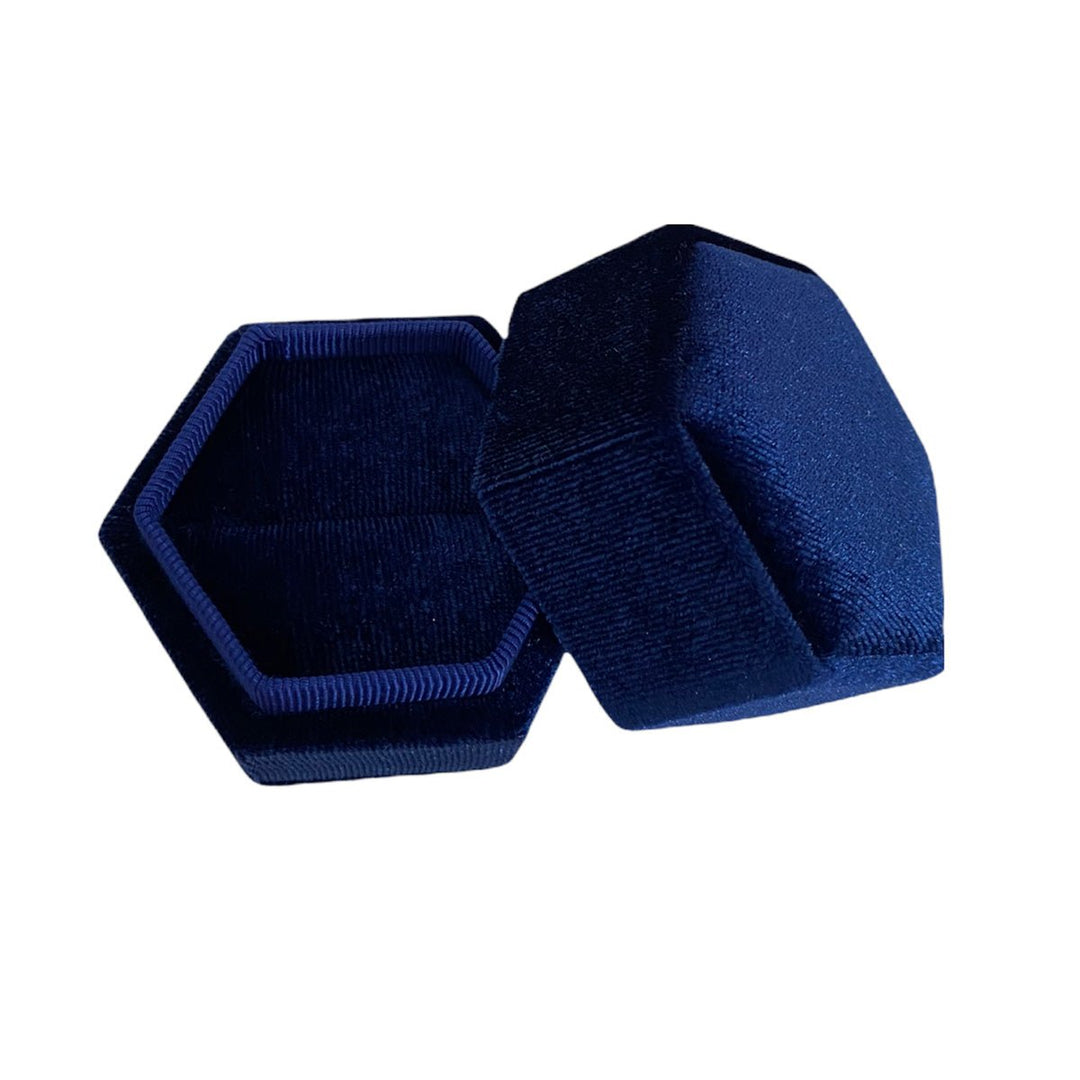 Hexagonal Velvet Ring Box Blue - BOX FOR BRITAIN