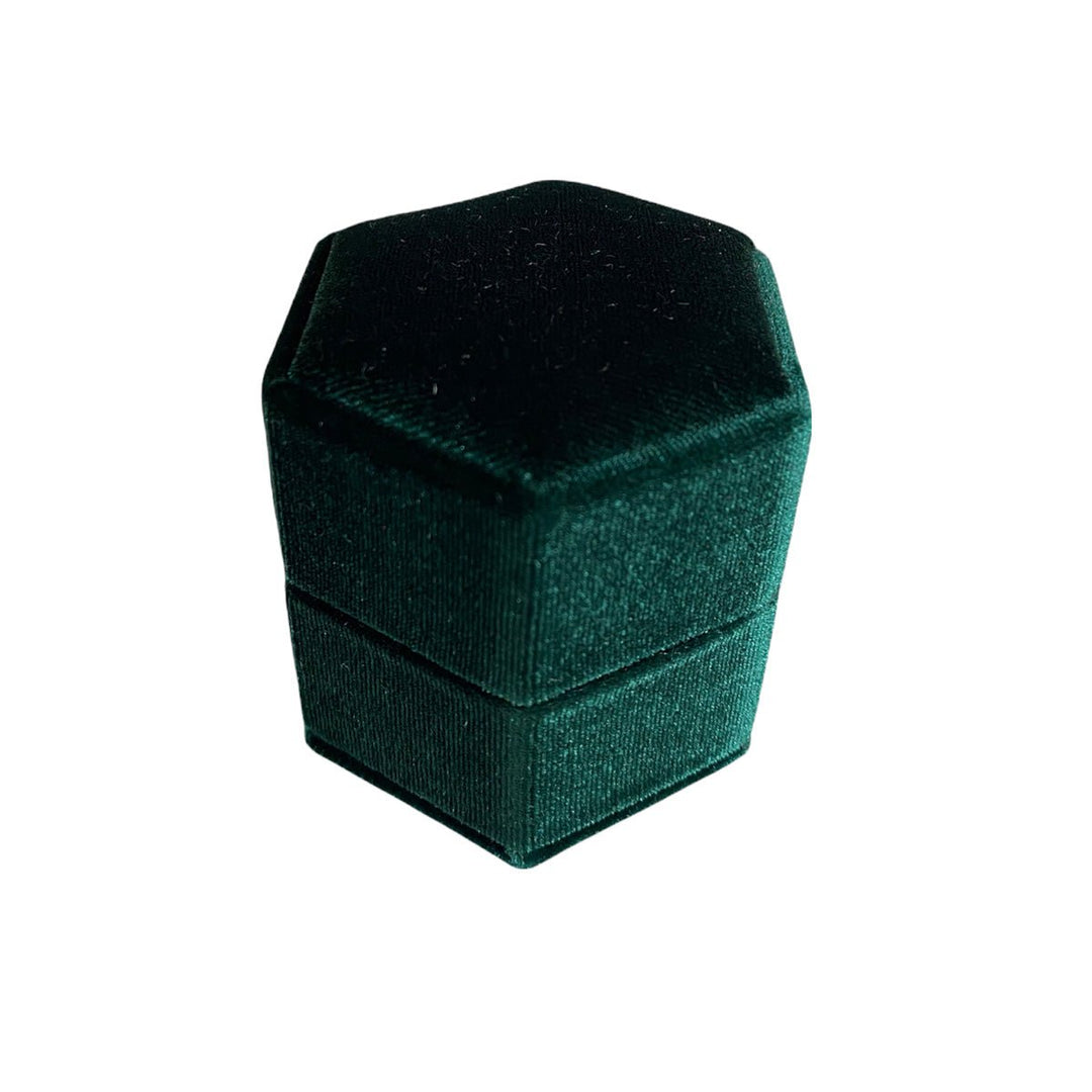 Hexagonal Velvet Ring Box Green - BOX FOR BRITAIN