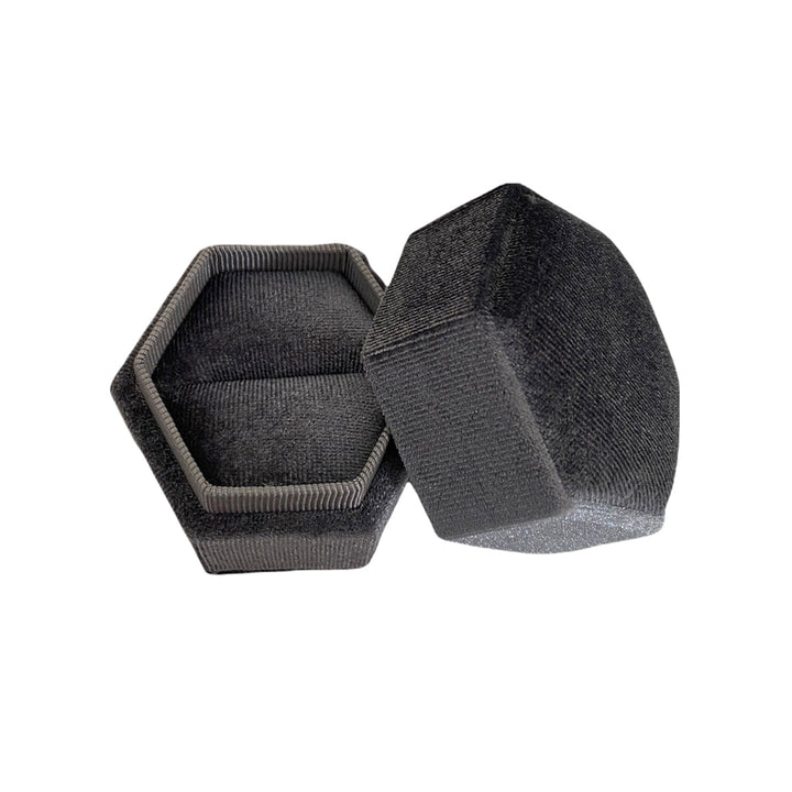 Hexagonal Velvet Ring Box Grey - BOX FOR BRITAIN