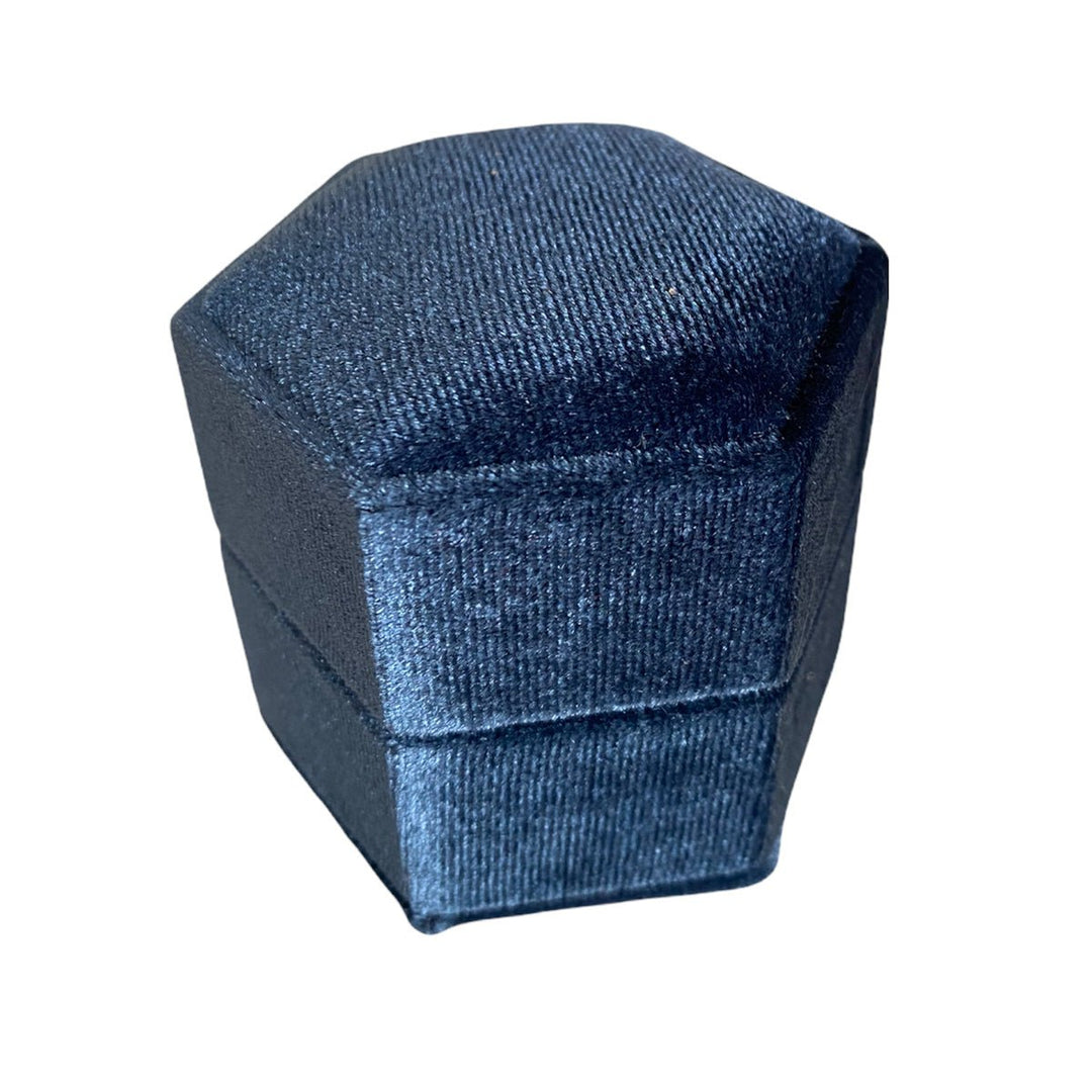 Hexagonal Velvet Ring Box Light Blue - BOX FOR BRITAIN