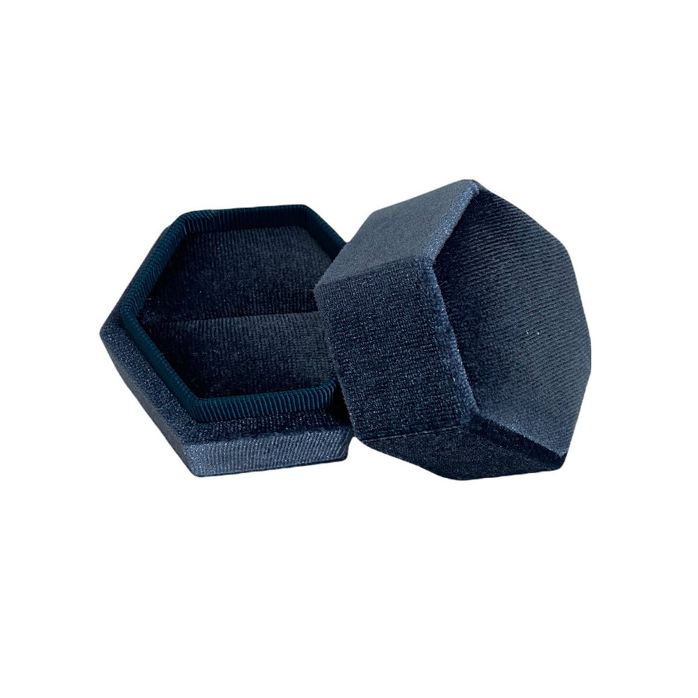 Hexagonal Velvet Ring Box Light Blue - BOX FOR BRITAIN