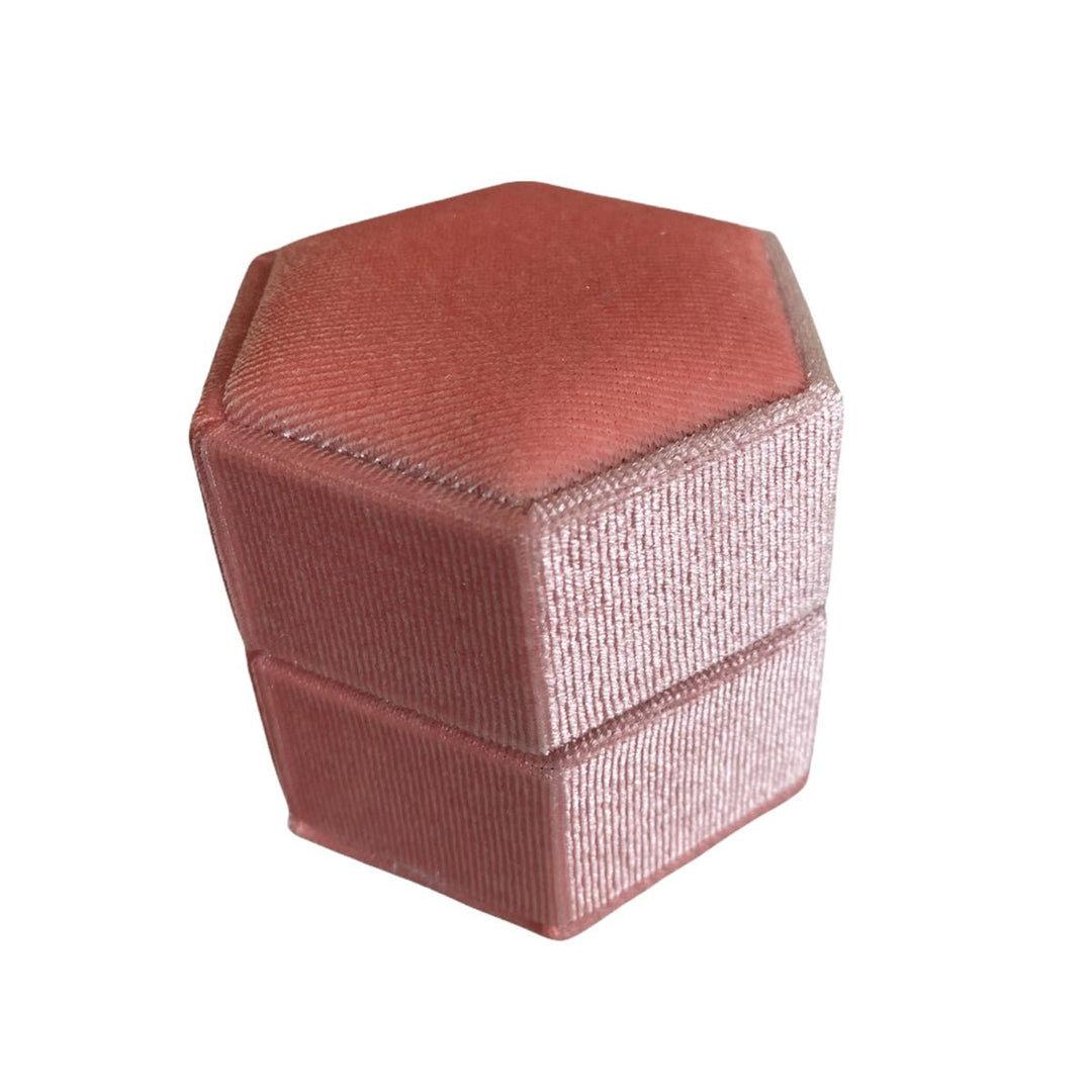Hexagonal Velvet Ring Box Pink - BOX FOR BRITAIN