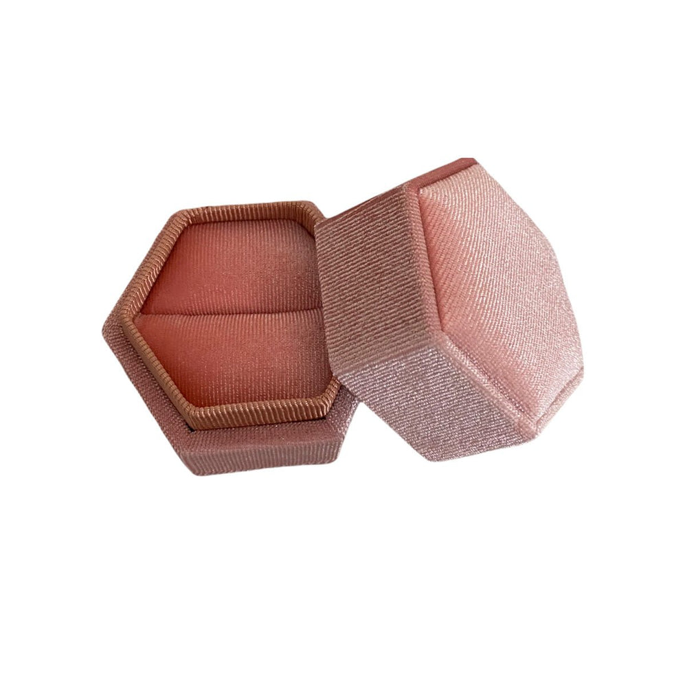 Hexagonal Velvet Ring Box Pink - BOX FOR BRITAIN