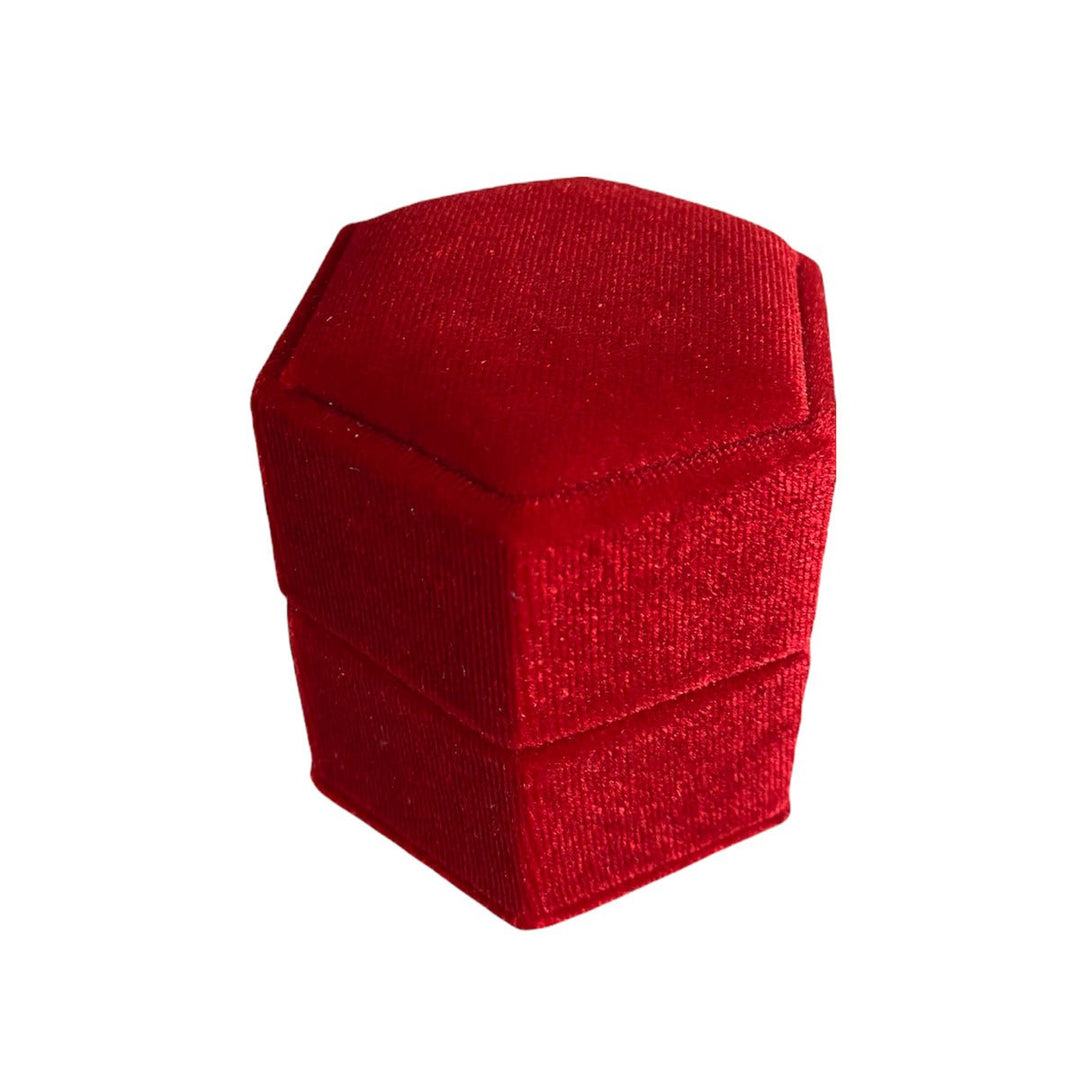 Hexagonal Velvet Ring Box Red - BOX FOR BRITAIN