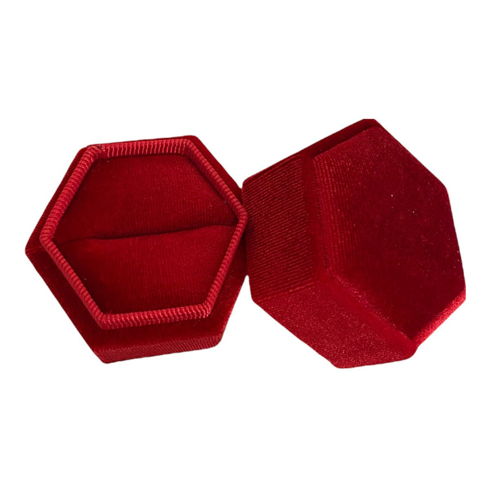 Hexagonal Velvet Ring Box Red - BOX FOR BRITAIN