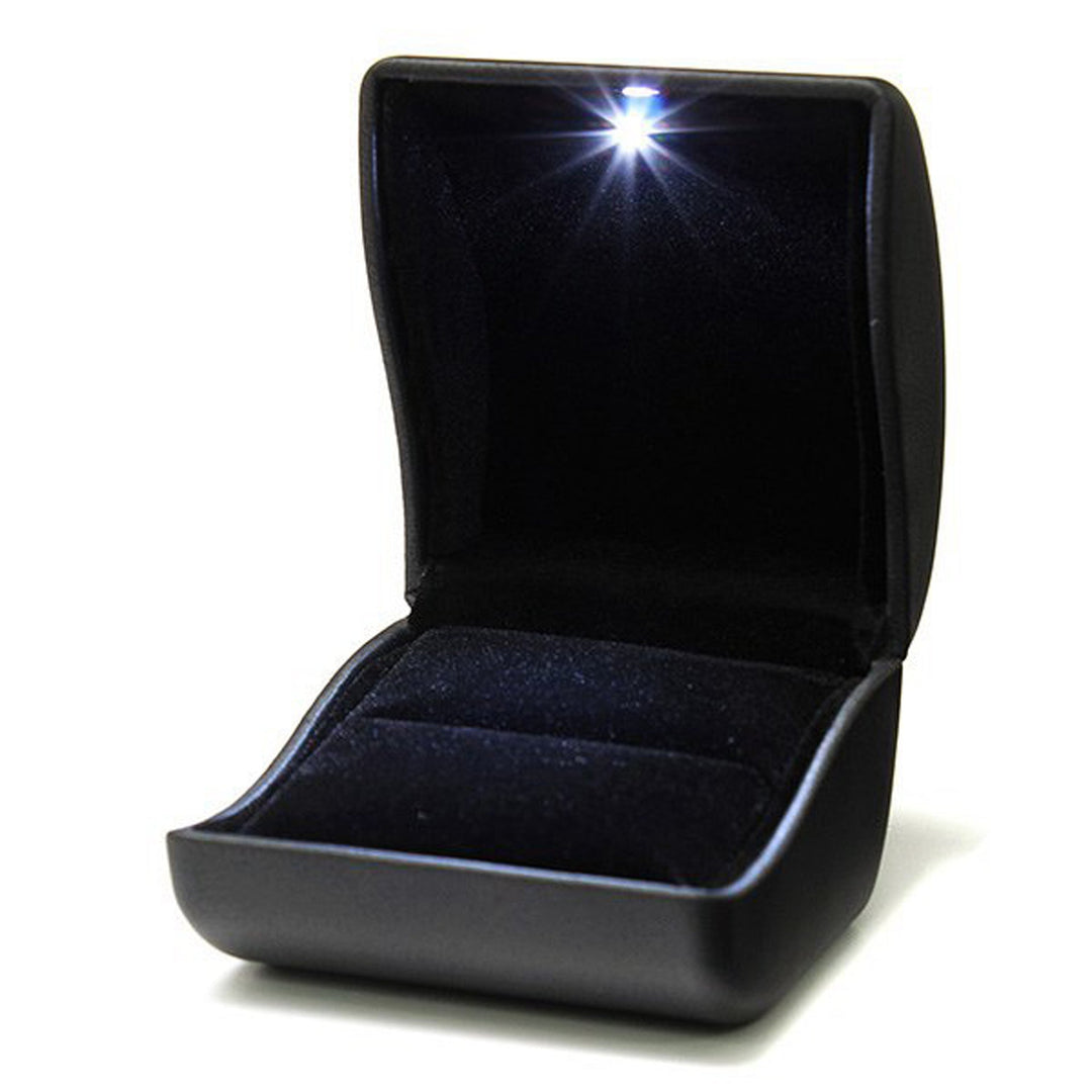 Luxury Leatherette Ring Box with LED Light Black - BOX FOR BRITAIN