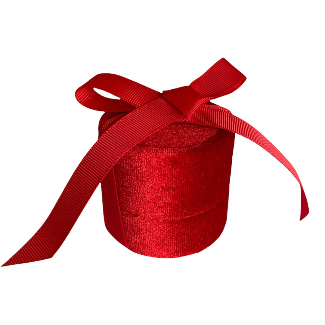 Luxury Plush Round Velvet Ring Box with Ribbon Red - BOX FOR BRITAIN