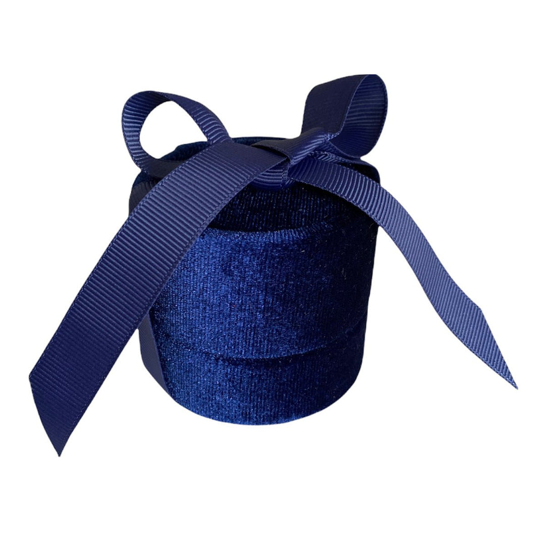 Luxury Plush Round Velvet Ring Box with Ribbon Royal Blue - BOX FOR BRITAIN