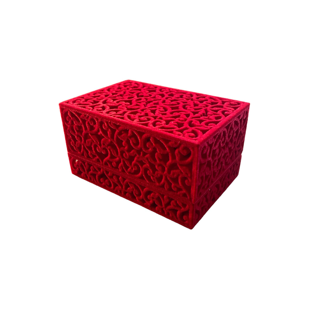 Red Velvet Filigree Double Ring Box - BOX FOR BRITAIN