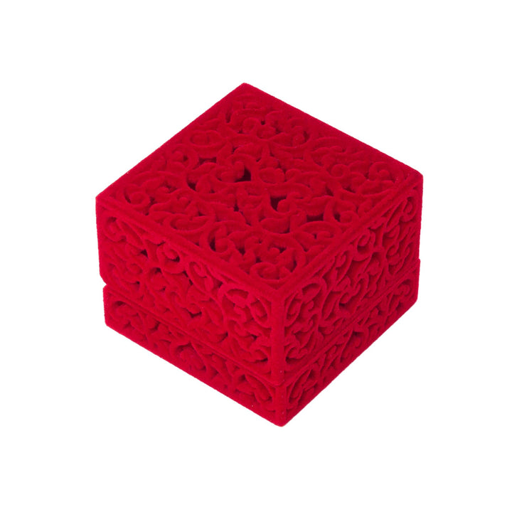 Red Velvet Filigree Ring Box - BOX FOR BRITAIN