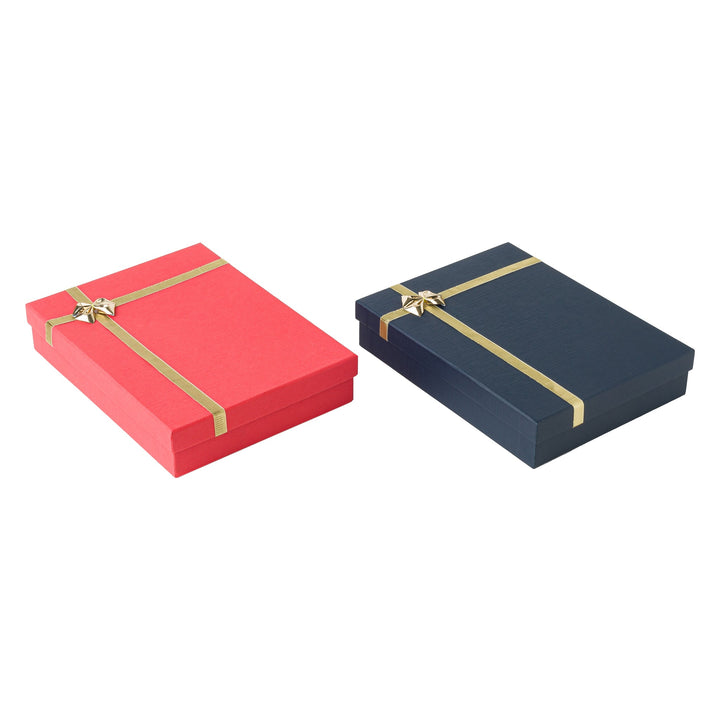 SET, COLLARETTE BOX IN BLUE WITH GOLD RIBBON AND BOW - BOX FOR BRITAIN