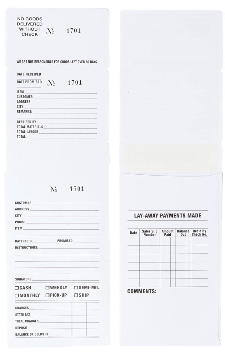 White Three Part Numbered Job Envelopes, Watch and Jewellery Repair Job Envelopes. - BOX FOR BRITAIN